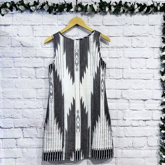 Cynthia Rowley Shift Dress Womens Blue White Linen Bohemian - Picture 2 of 12